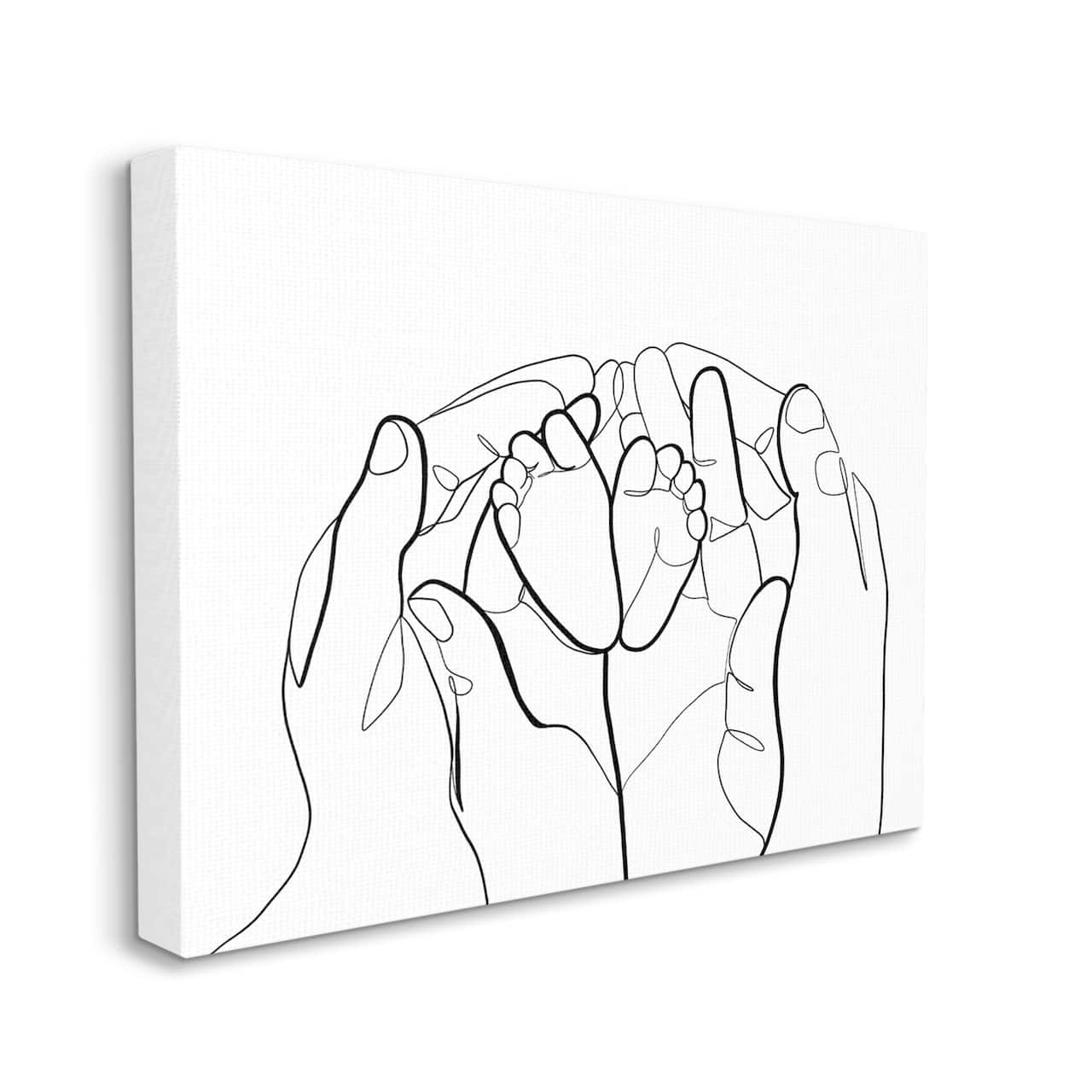 Stupell Industries Family Hands Holding Baby Feet Minimal Modern Linework Canvas Wall Art